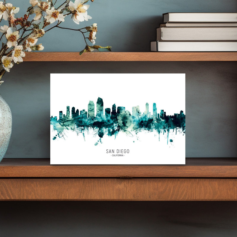 Bleu sarcelle, San Diego, horizon moderne, architecture sereine moderne, art mural, H 12 po x l 18 po