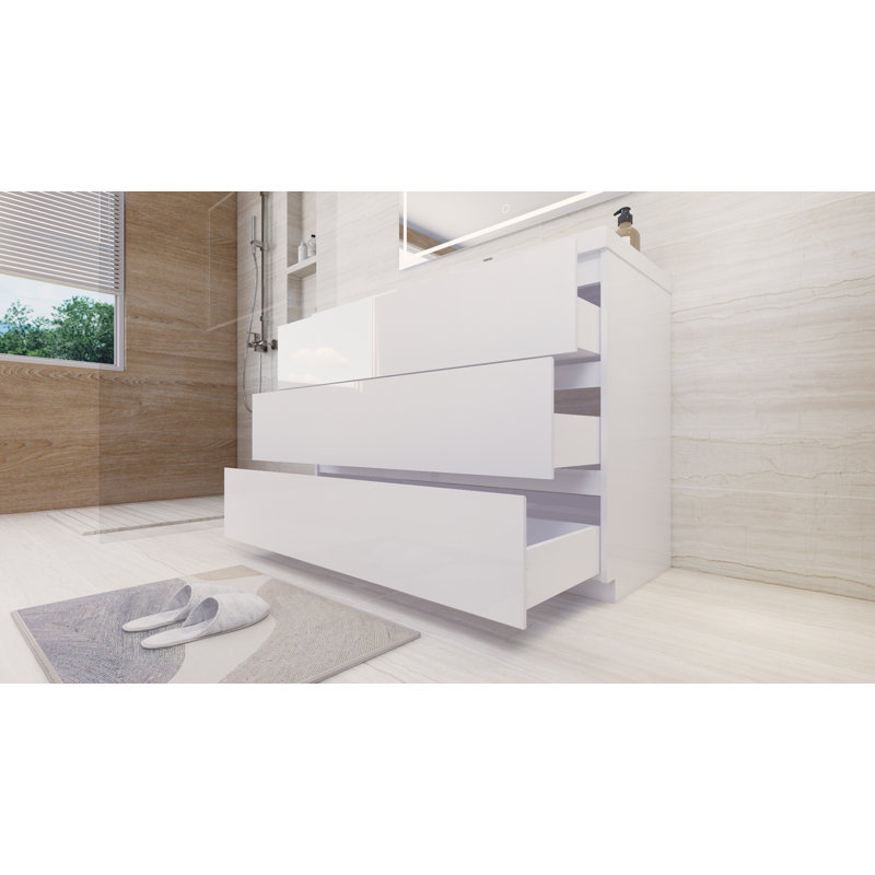 47.3'' Single Bathroom Vanity with Acrylic Top, Hight Gloss White