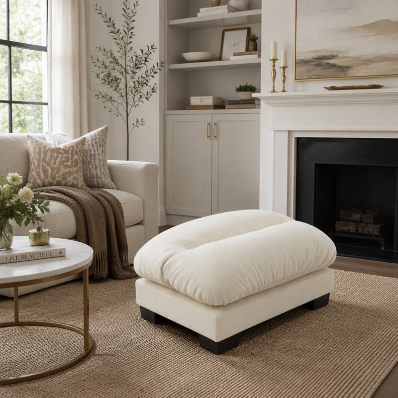 Canapé ottoman ergonomique en chenille avec design modulaire pour un confort et un style ultimes, Beige