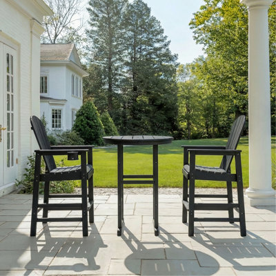 Ensemble bistro 3 pièces en PEHD pour l'intérieur et l'extérieur, table de pub ronde de 31,1 po avec 2 tabourets de bar, meubles de patio toutes saisons pour balcons, terrasses, bord de piscine et bord de mer