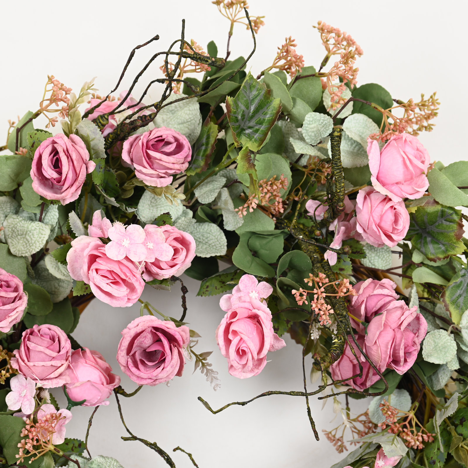 26" Handcrafted Eucalyptus Rose No Holiday Wreath