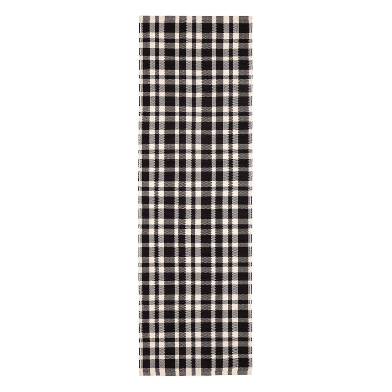 Tattersall Black Handwoven Indoor/Outdoor Rug, Runner 2'6" x 18'