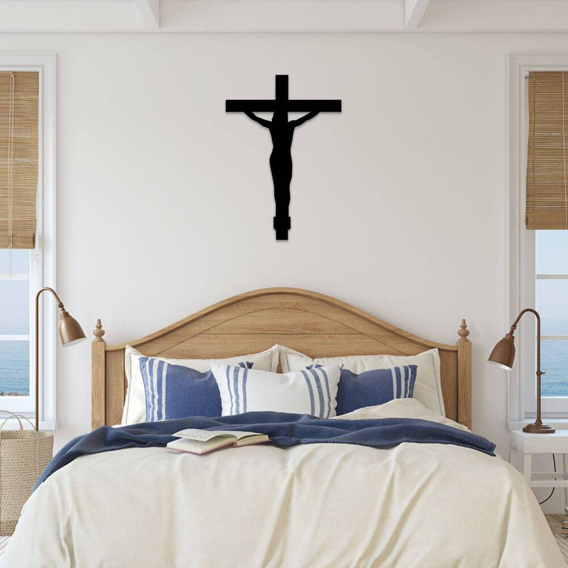 Art mural croix en crucifix - décoration murale religieuse chrétienne - silhouette de croix de Jésus, Argent
