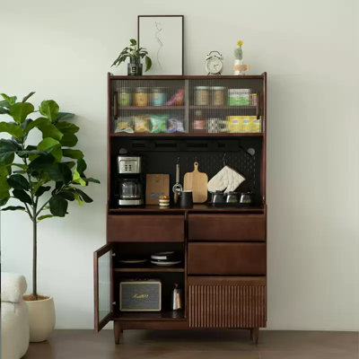 Vintage Solid Wood Pantry Integrated Against The Wall Multi-Purpose Storage Cabinet.