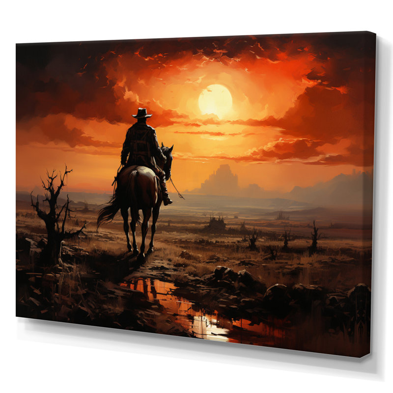 Cowboy Sunrise On The - Cowboys, art mural, H 30 po x l 40 po x P 1,5 po, Toile tendue