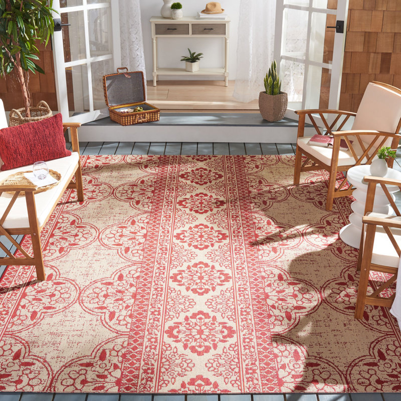 Danya Red/Cream Indoor/Outdoor Area Rug, Rectangle 8' x 10'