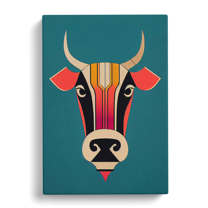 Cow Deco Style - Wrapped Canvas, 76cm H x 50cm W x 3cm D