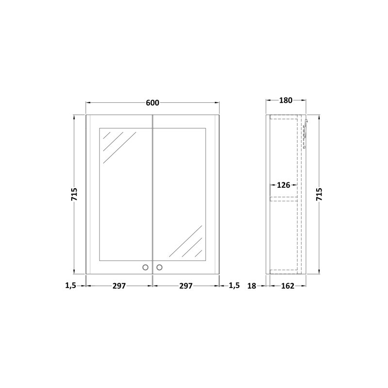 Classique 600mm W 715mm H Surface Framed Medicine Cabinet Mirror 1 Fixed, Satin Anthracite