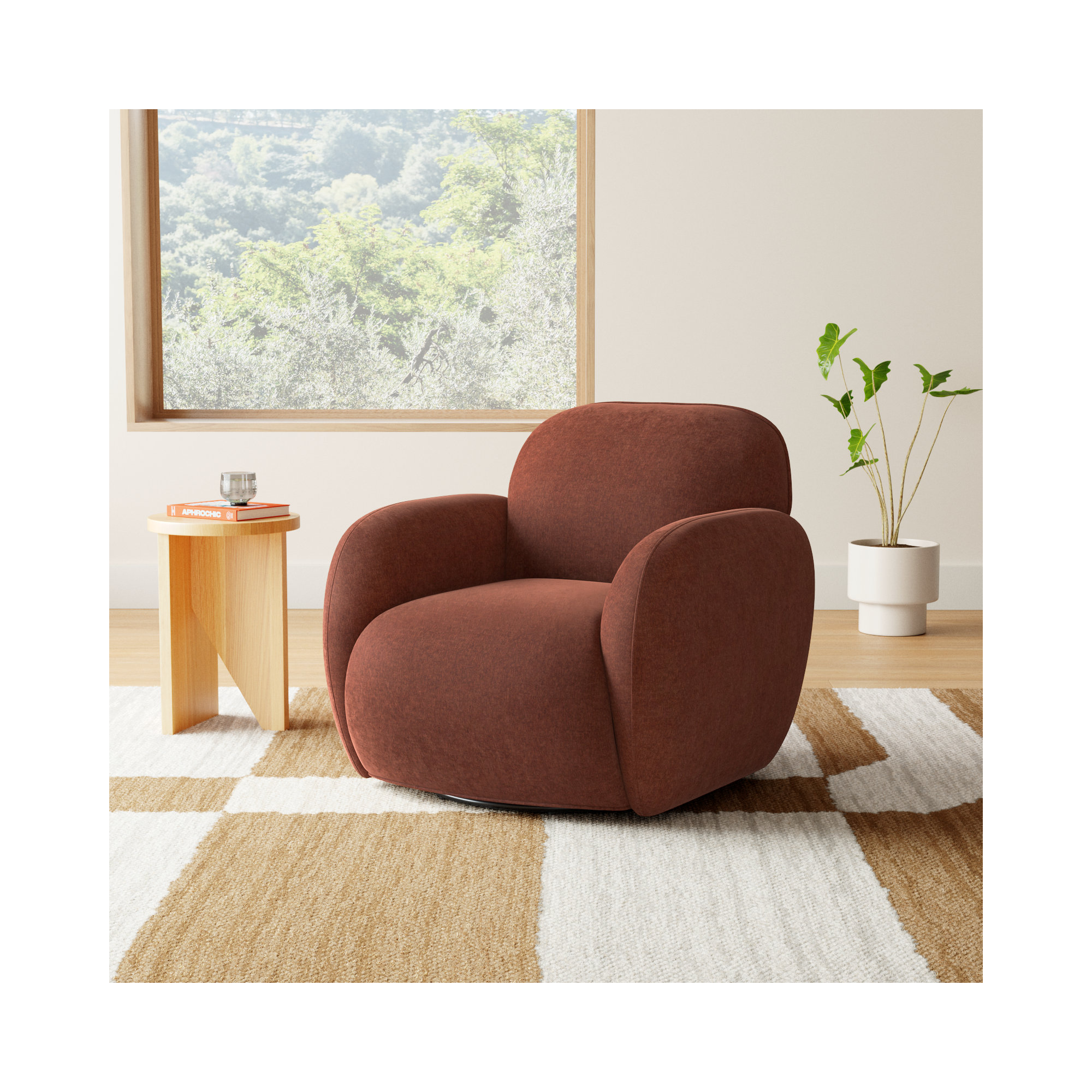 Soria Swivel Armchair, Honeycomb Caramel Chenille