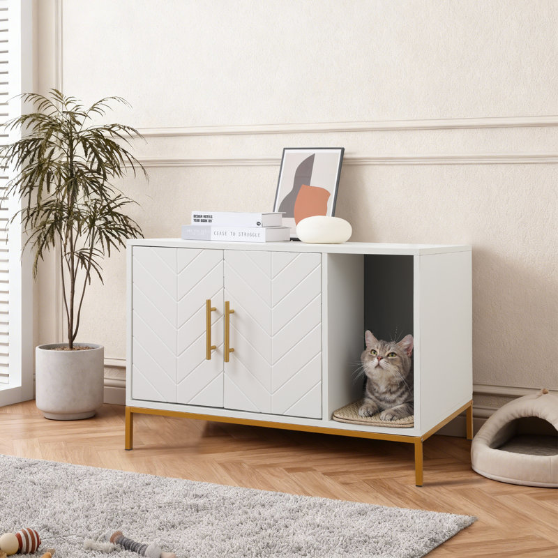 Cat Litter Box Enclosure With Scratching Mat