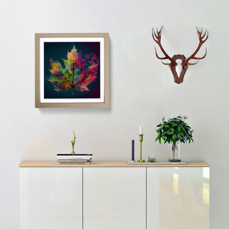 Leaf Glitch Art - Framed Print, Oak