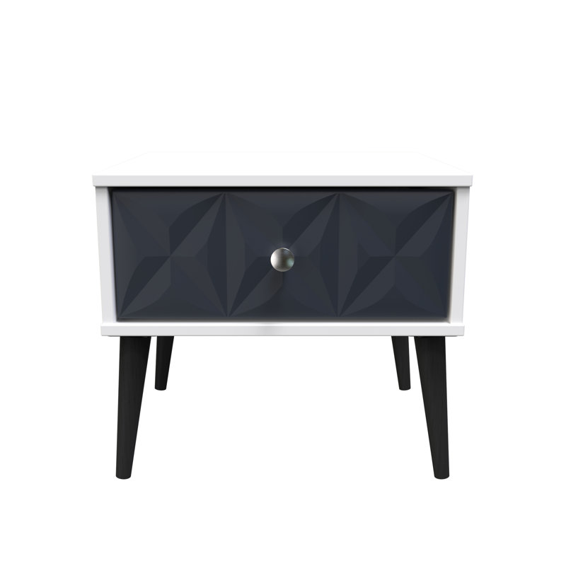 Carnlea 45cm W Manufactured Wood Bedside Table, Indigo Matt/White