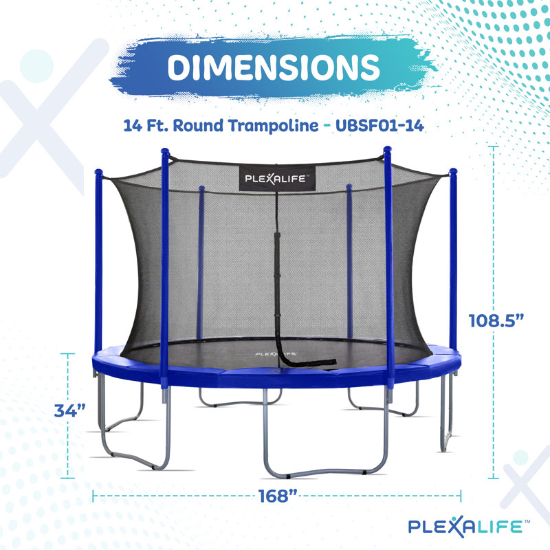 Ensemble de trampoline rond 14 pi avec système de sécurité Plexalife - Trampoline de cour arrière - Trampoline d'extérieur pour enfants - adultes