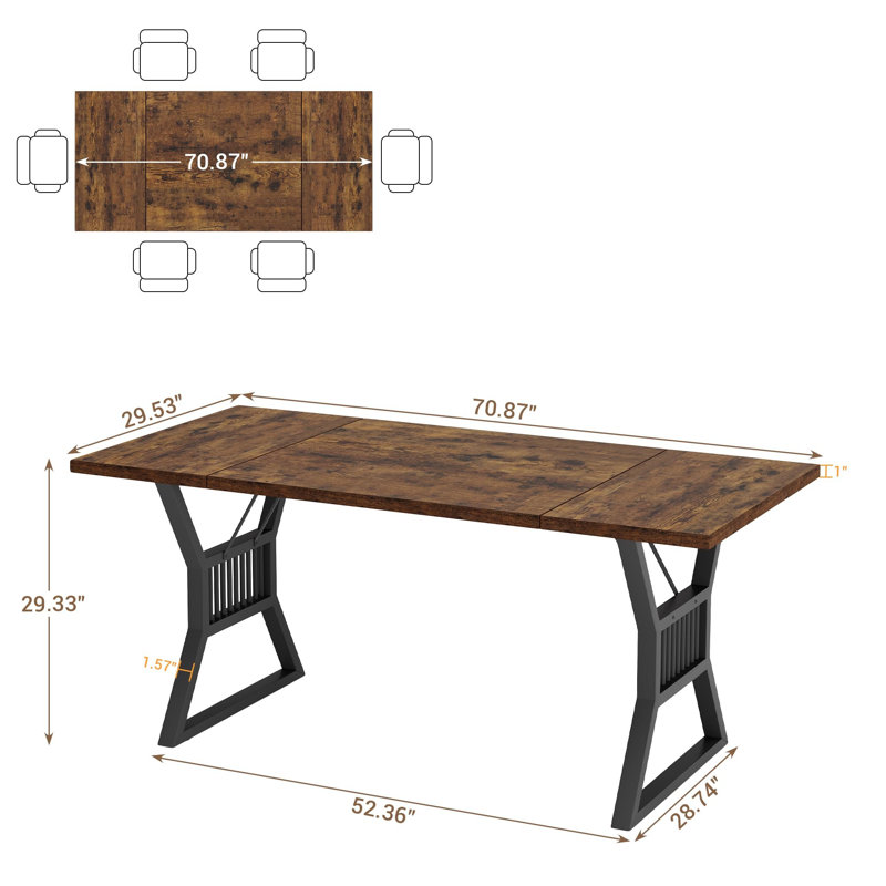 Farmhouse Rectangular Dining Table – Seats 4-6 People – Heavy Duty Wood Top & Metal Legs – Rustic Kitchen & Dining Room Table for Home, Living Room, or Kitchen