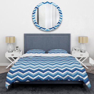 Ensemble de housse de couette moderne à motif de chevrons bleu et blanc