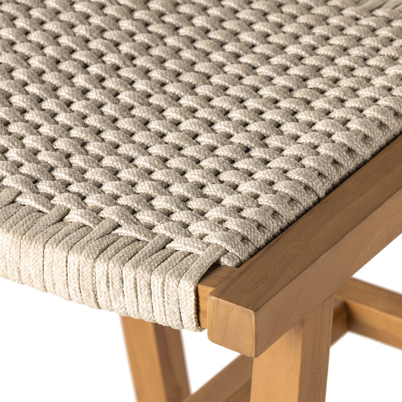 Delano Outdoor Teak Bar Stool, Counter Stool (26" Seat Height), Natural Teak, Ivory Rope