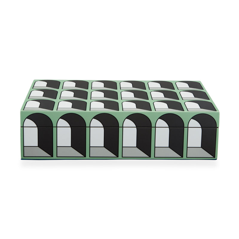 Arcade Lacquer Decorative Box, Green, 3" H x 12" W x 8" D