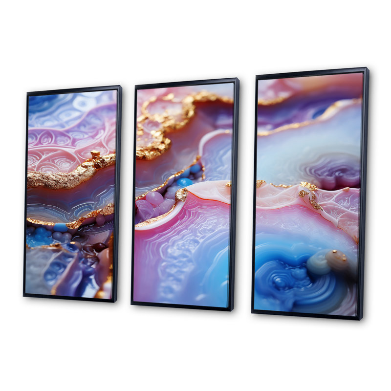 Meda - Ensemble de salon d'art mural en marbre, H 28 po x l 36 po x P 1 po, Cadre flottant noir