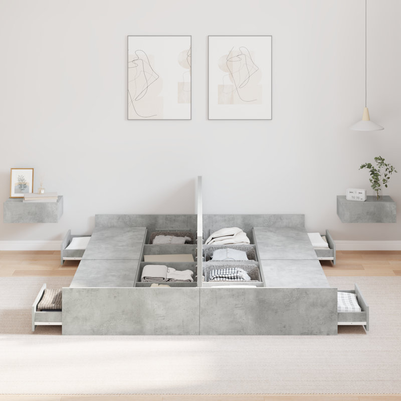 Bed, European Double (140 x 200 cm), Concrete Grey
