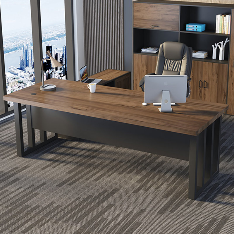 Bureau noyer + bois massif rectangulaire noir + fer, H 29,53 po x l 78,74 po x P 31,5 po, Brun noyer