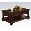 Table basse à 2 tiroirs Cawthon avec tablette inférieure, couleur cerise, bois, plateau de table en verre avec bord en bois, rectangulaire