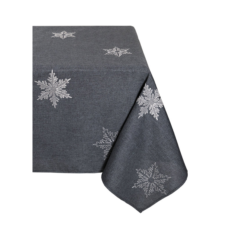 Snowflake Embroidered Christmas Tablecloth, 84" L x 60" W, Gray