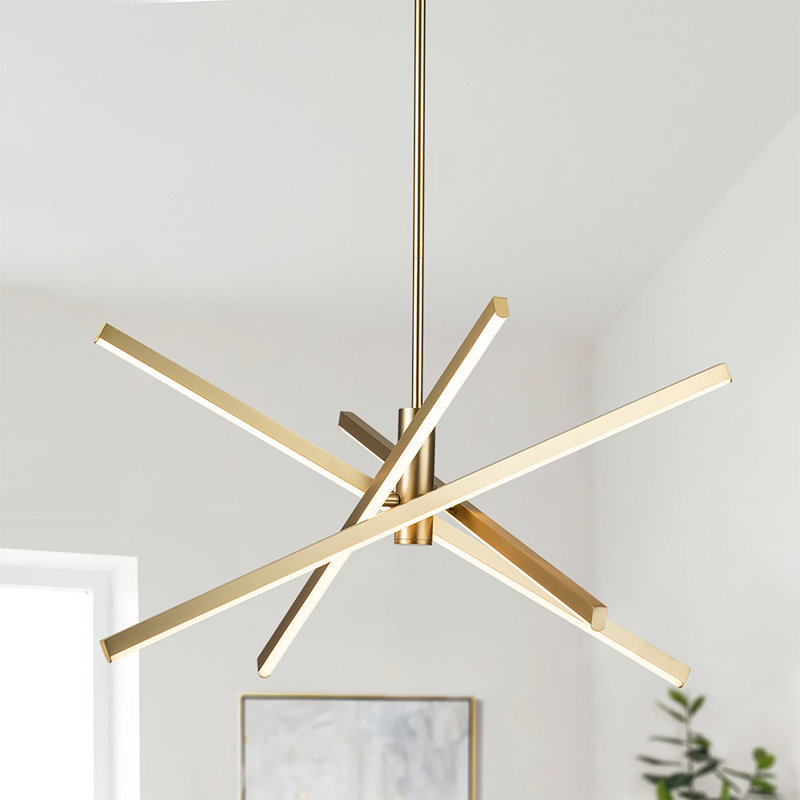Burcker Aluminum Dimmable LED Modern Linear Chandelier, Gold, 13" H x 26" W x 26" D