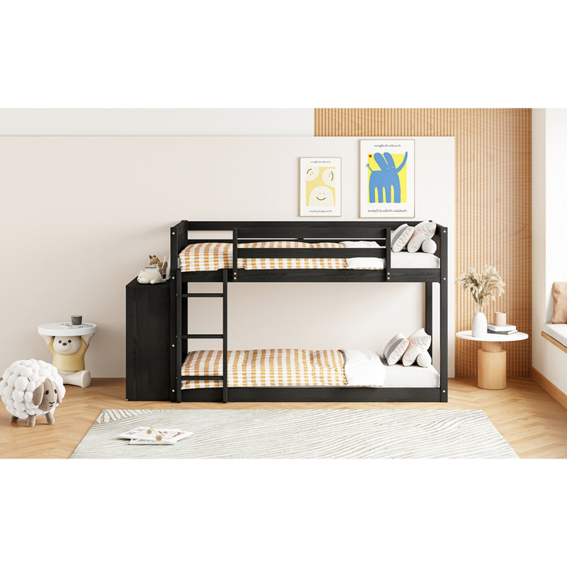 Lit simple superposé au-dessus avec compartiments de rangement supplémentaires - 4 tiroirs et 3 tablettes et look pour chambre à coucher