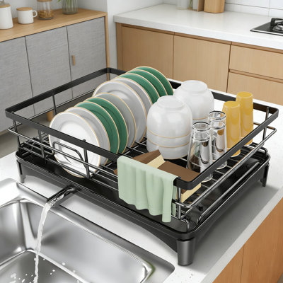 Large Dish Drying Rack With Removable Drainboard And Utensil Holder, Rustproof Metal Dish Drainer For Kitchen Sink Countertop