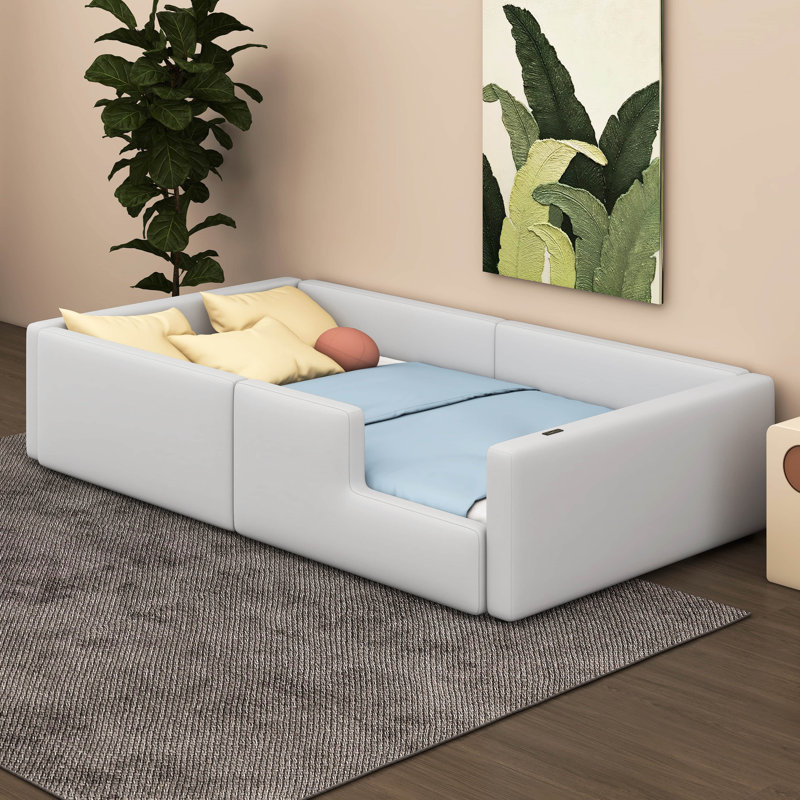 Lit plateforme simple tapissier avec garde-corps
