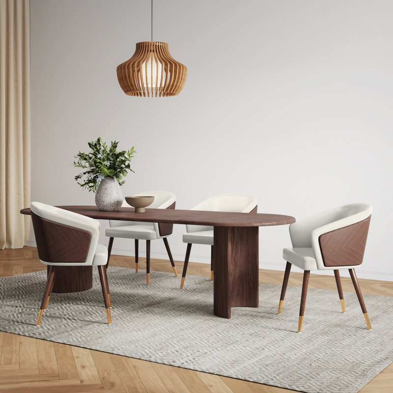 Linets Leatherette Side Chair Dining Chair, Walnut/Cream, 1