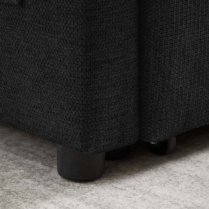 Convertible Linen Sleeper Sofa Bed with Pull-Out Chaise and Dual Side Storage Pockets, Black