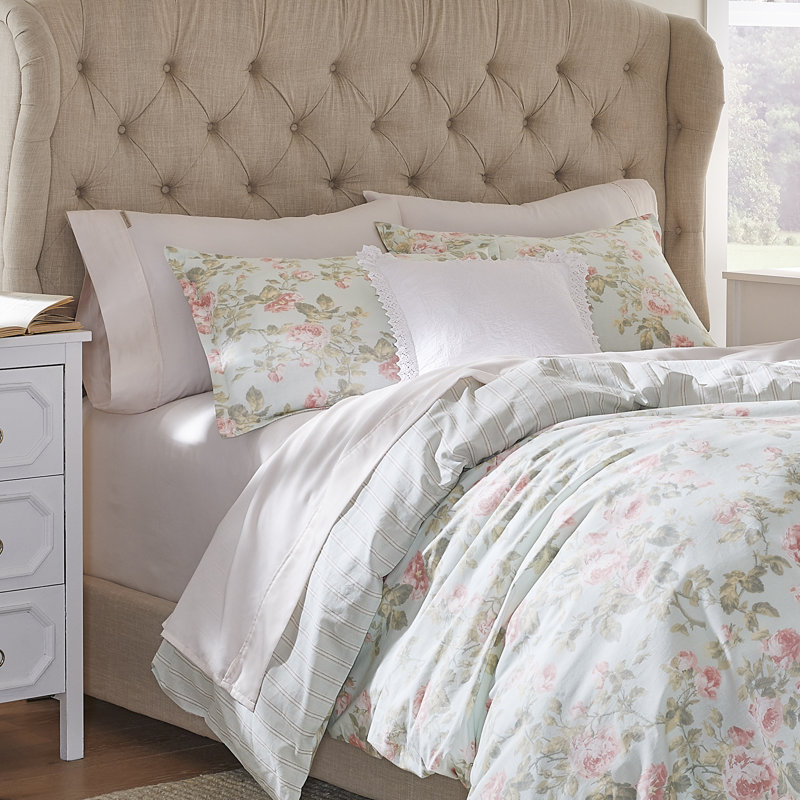 Madelynn Full/Queen Blue Cotton Floral Bedspread Cover Set