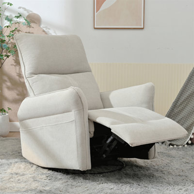 360° Swivel Rocker Recliner Chair, Swivel Nursery Rocking Chair W/Pull Ring, Glider Chair, Modern Rocking Swivel Recliner Chair For Bedroom, Living Room Chair Home Theater Seating (Fabric Gray+360°Swivel)