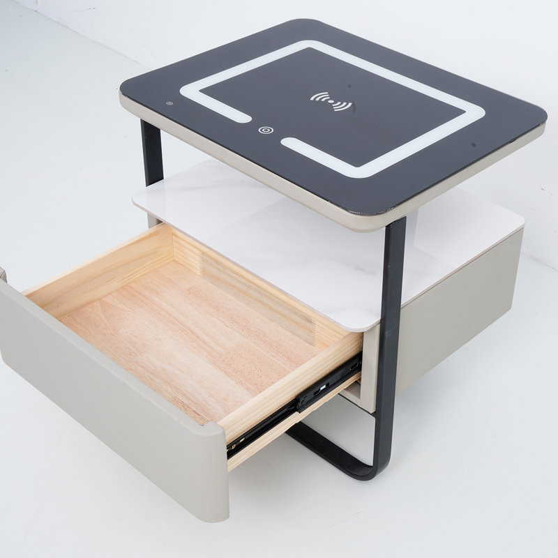 Modern 1 - Drawer Nightstand With Wireless Charging, Led Lights, Bluetooth Player And 3 Lighting Select