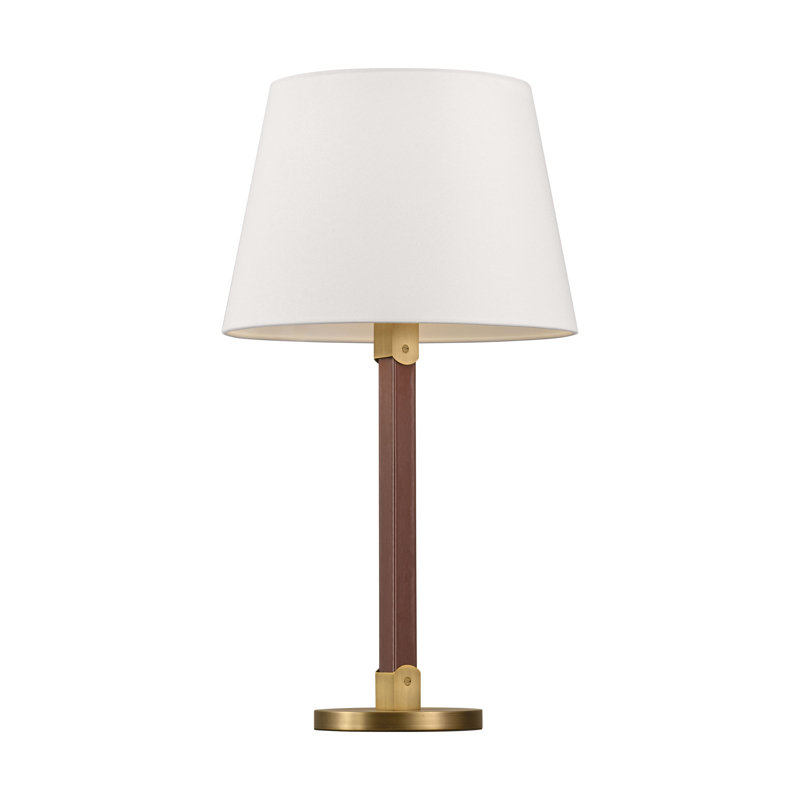 Lauren Ralph Lauren Grayson 1 Light Bedroom Home Office Living Room Lamp With White Linen Shade, Brass, Clear