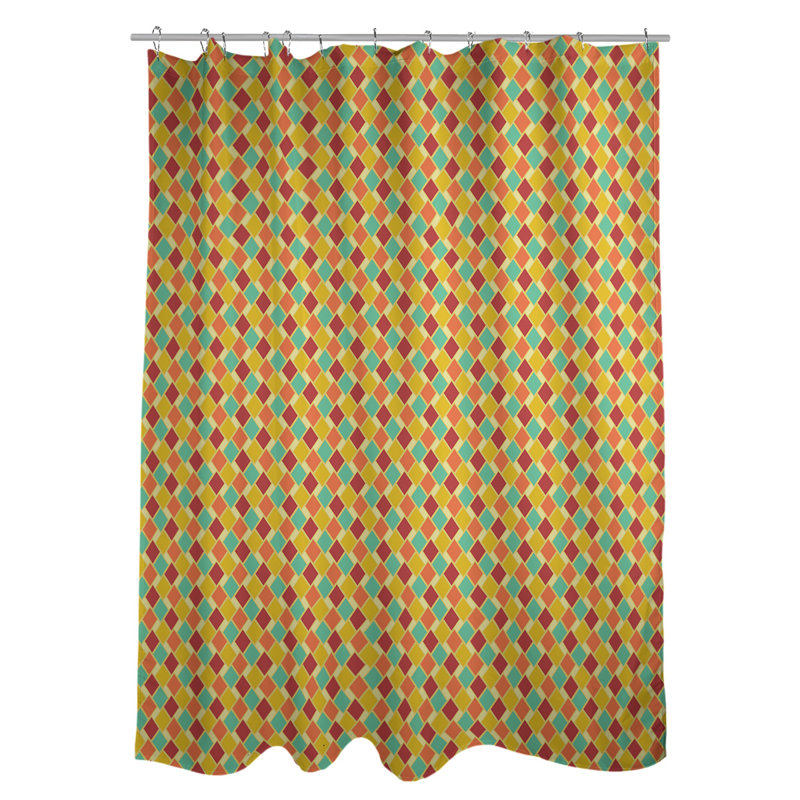 Rideau simple à motif de losanges Retro, Jaune et orange