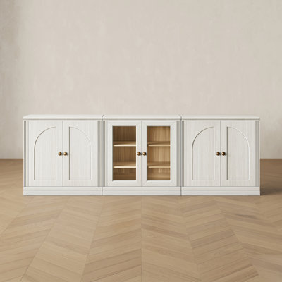 Monos Eduarda Modern Modular Sideboard With Hinge Door Low Cabinets And Acrylic Glass Door Display Cabinet, White