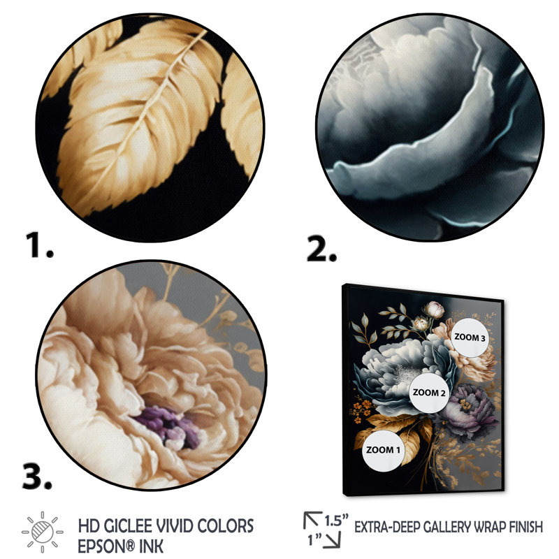 Bouquet de fleurs bleues IV - Impression sur toile, H 40 po x l 30 po x P 1,5 po, Cadre flottant noir