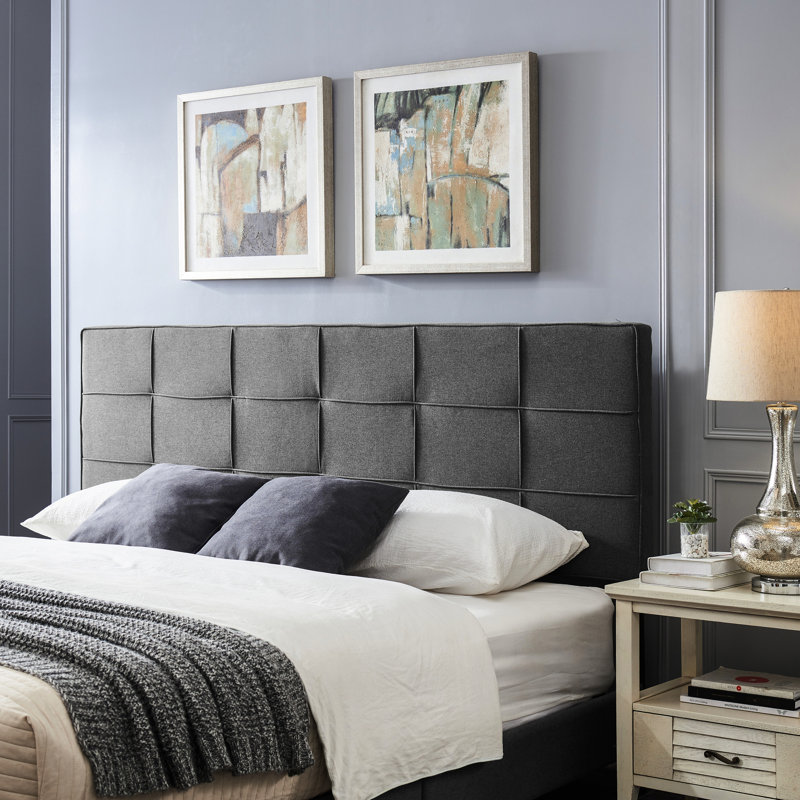 Très grande / très grande tête de lit: motif gaufré moderne, bords passepoilés, hauteur réglable de 48,5 à 53 pouces, lit en tissu gris anthracite