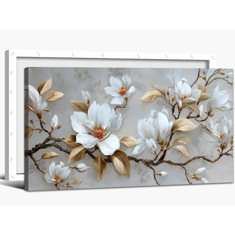 Art mural sur toile botanique blanc Magnolia, H 40 po x l 20 po