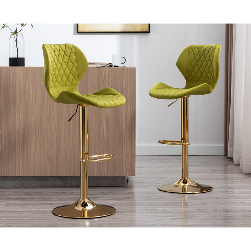 Tabouret de comptoir rotatif à hauteur réglable Tierone, Vert, Or