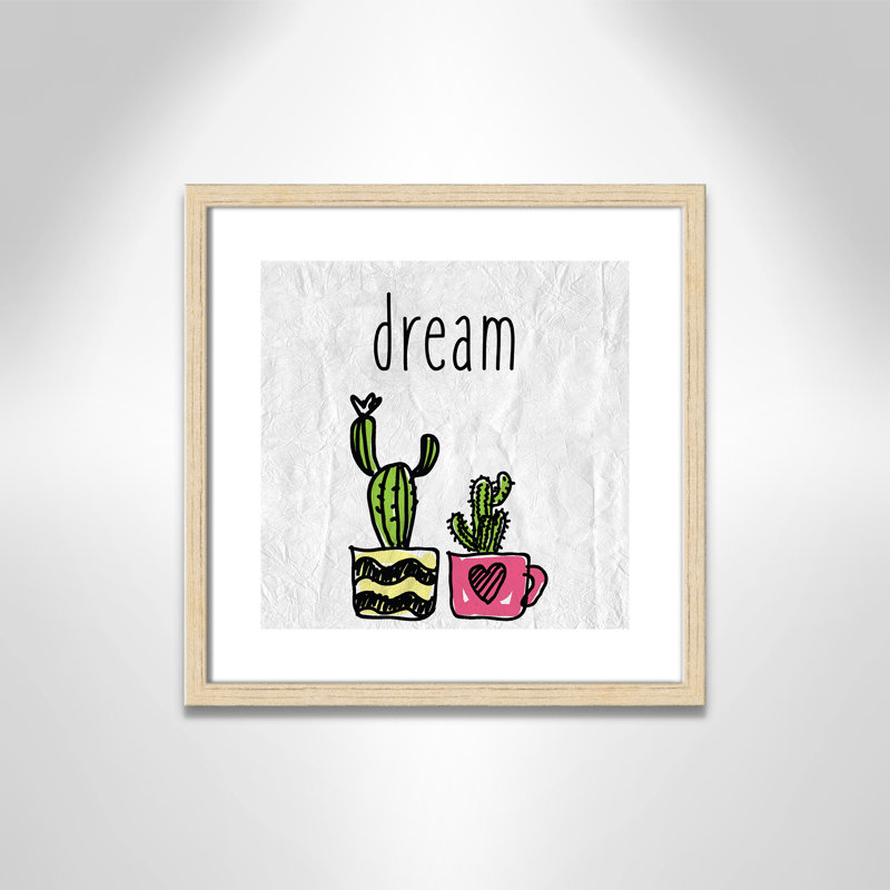 «Cacti A», art encadré, 16" H x 16" W x 1.18" D, Cadre boîte beige