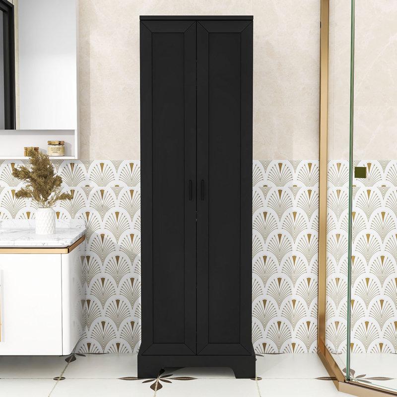 Armoire de rangement pour salle de bain avec tablettes et portes réglables, Noir
