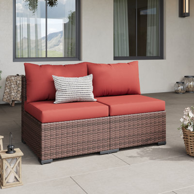 Chaises de patio d'extérieur sans accoudoirs en osier avec coussins 2 places