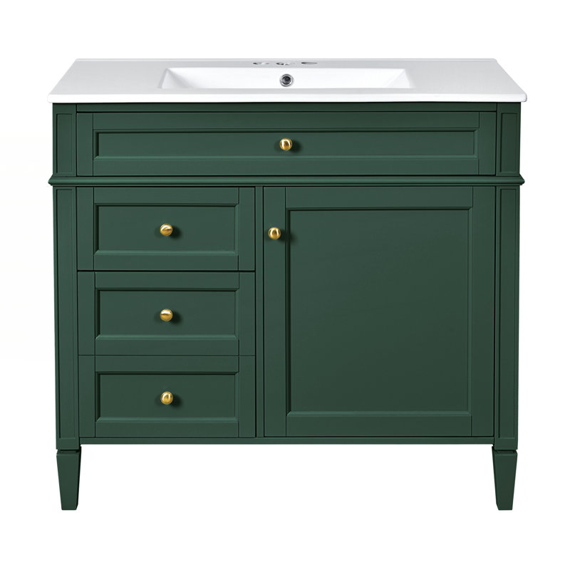 Meuble-lavabo 36 po avec lavabo supérieur, Vert, Doré