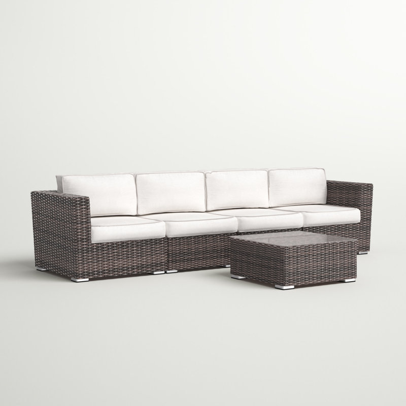 Demarest Fully Assembled 4 Person Seating Group with Cushions | Convenient wicker patio sofa, Sunbrella Canvas