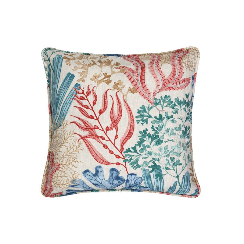 Coussin Layton Cabana - imprimé principal, Carré 17 po, Floral rose / bleu
