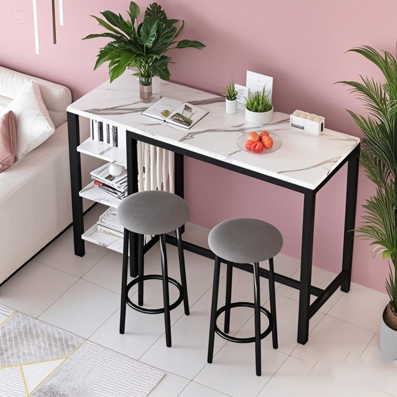Ensemble de table de bar 3 pièces, ensemble de table de bar pour 2 personnes, ensemble de table de bar et chaises avec tabouret de revêtement et 3 tablettes de rangement ouvertes, ensemble de table de pub pour les petits espaces et la cuisine