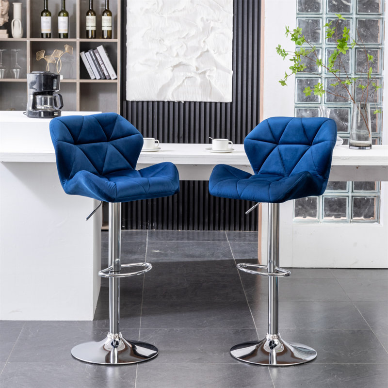 Tabouret de bar Breni Velvet Diamond, Bleu